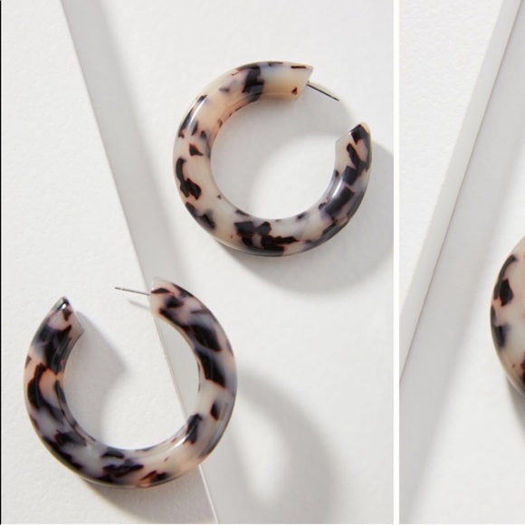 NWT Anthropologie Tortoise Resin Hoop Earrings - Picture 2 of 4